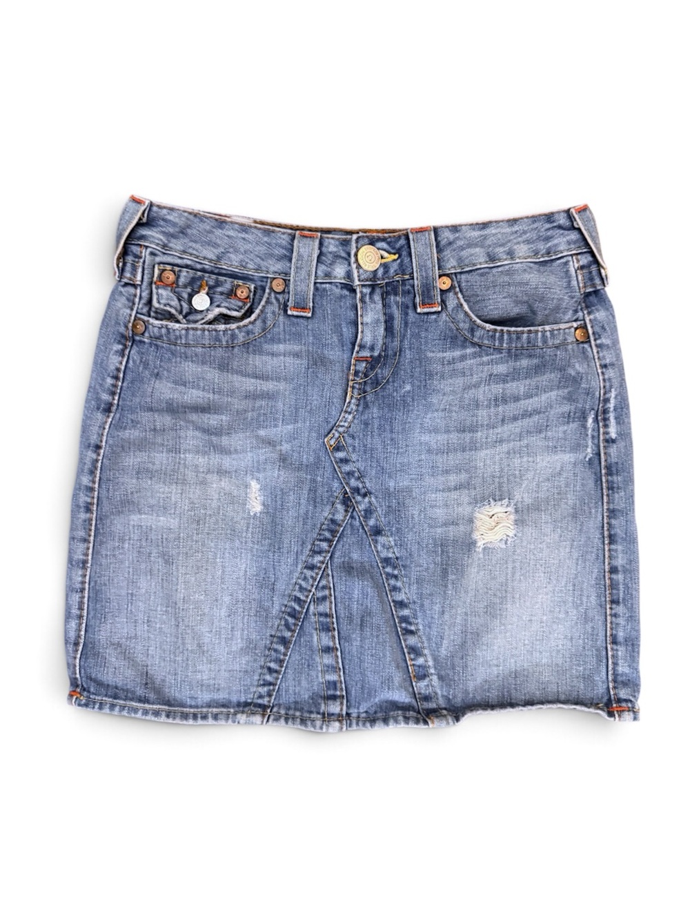 TRUE RELIGION DENIM MINI SKIRT LIGHT WASH DISTRESSED 🩵